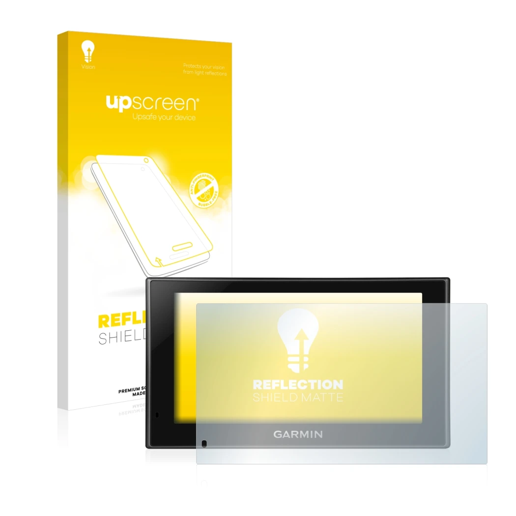 Face avant d’un emballage produit avec le logo de la marque upscreen. À côté, l’appareil Garmin nüvi 2699LMT-D est représenté