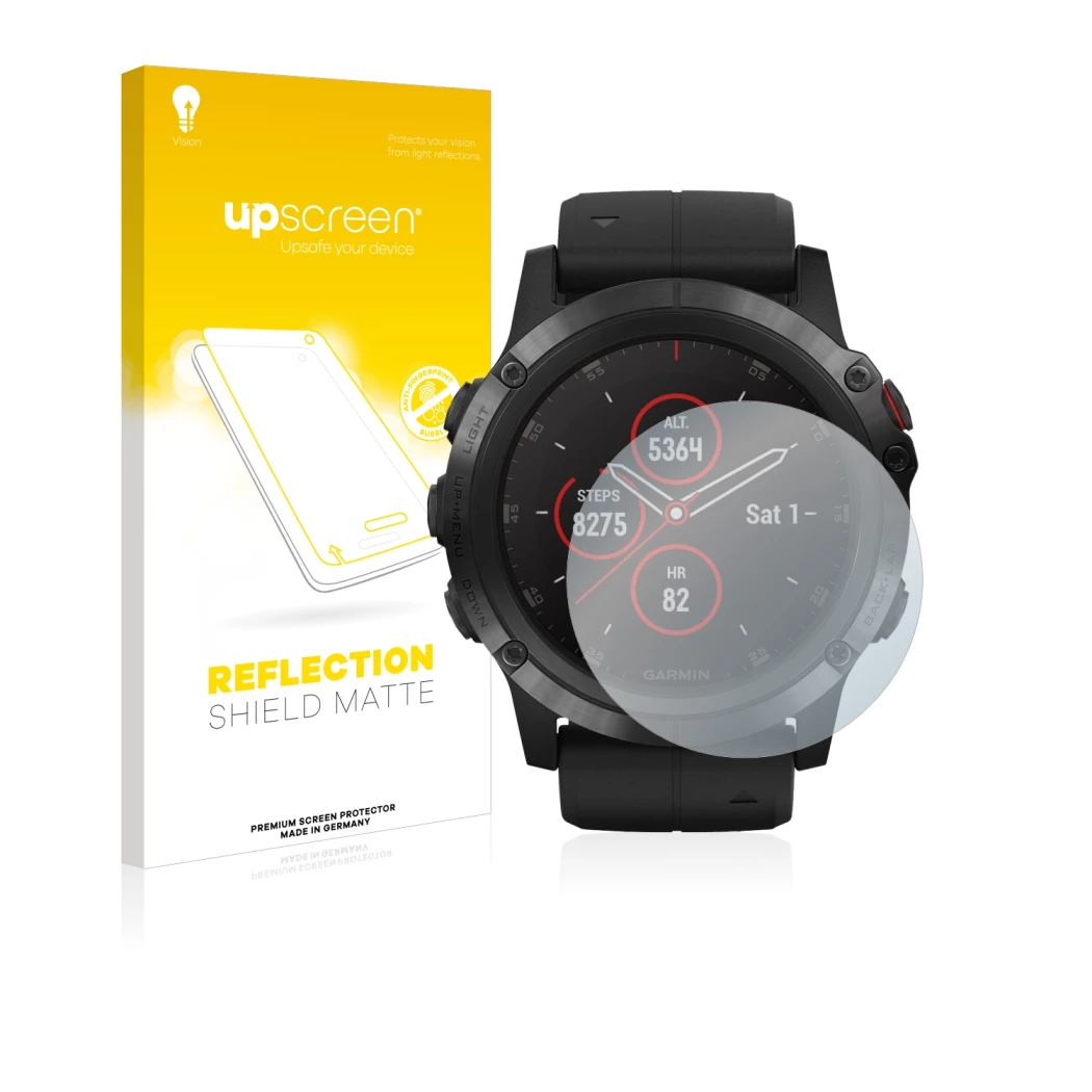 Face avant d’un emballage produit avec le logo de la marque upscreen. À côté, l’appareil Suunto Ambit3 Peak Black est représen
