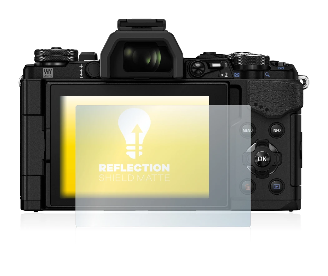 Image de l'appareil Olympus OM-D E-M5 Mark II avec une grande variété de protections d'écran.