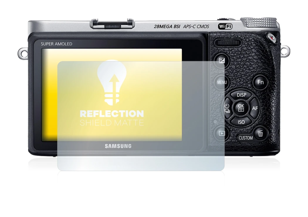 Image de l'appareil Samsung NX500 avec une grande variété de protections d'écran.