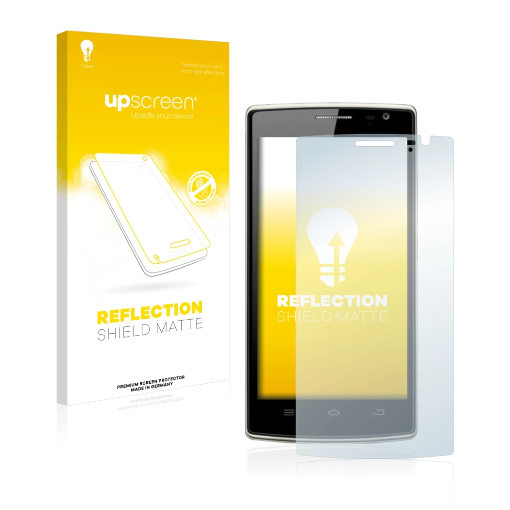 Face avant d’un emballage produit avec le logo de la marque upscreen. À côté, l’appareil THL 5000T est représenté avec la prot