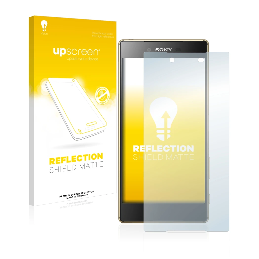 Face avant d’un emballage produit avec le logo de la marque upscreen. À côté, l’appareil Sony Xperia Z5 Premium est représenté