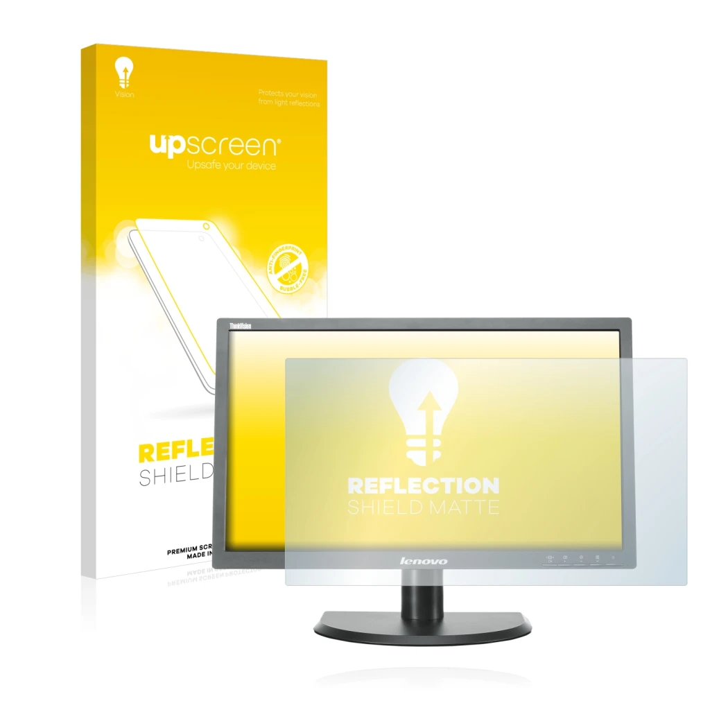 Face avant d’un emballage produit avec le logo de la marque upscreen. À côté, l’appareil Lenovo LT2323p est représenté avec la