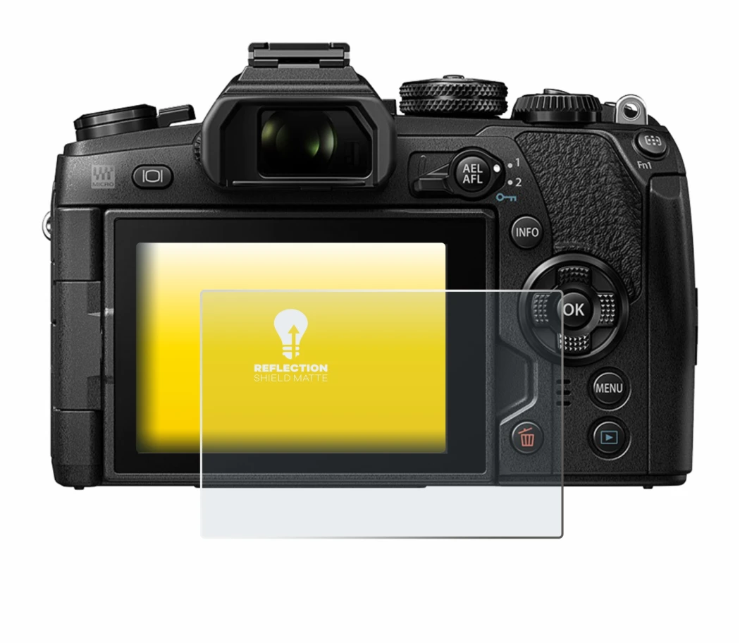 Image de l'appareil Olympus OM-D E-M1 Mark II avec une grande variété de protections d'écran.