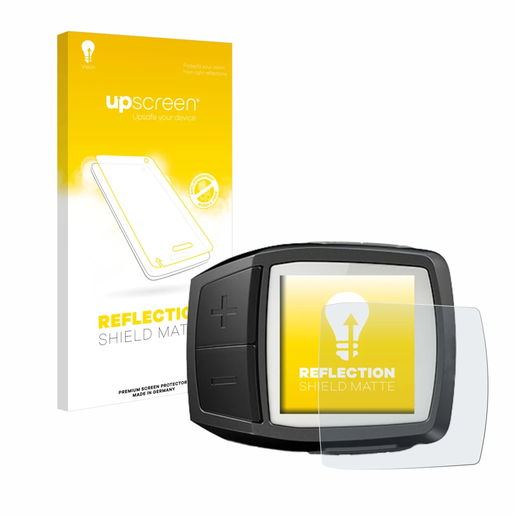 Face avant d’un emballage produit avec le logo de la marque upscreen. À côté, l’appareil Bosch Purion est représenté avec la p