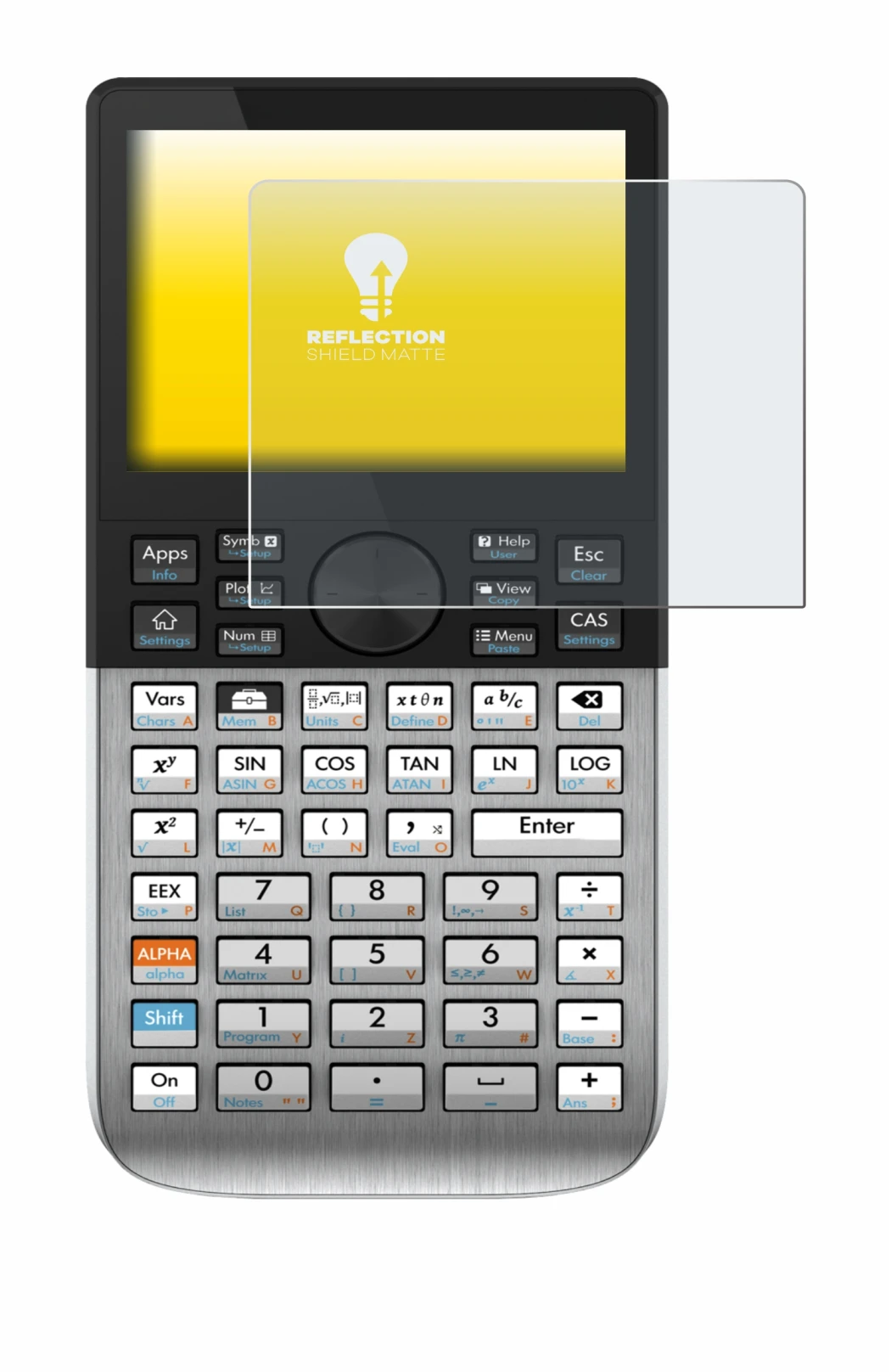 Image de l'appareil HP Prime avec une grande variété de protections d'écran.