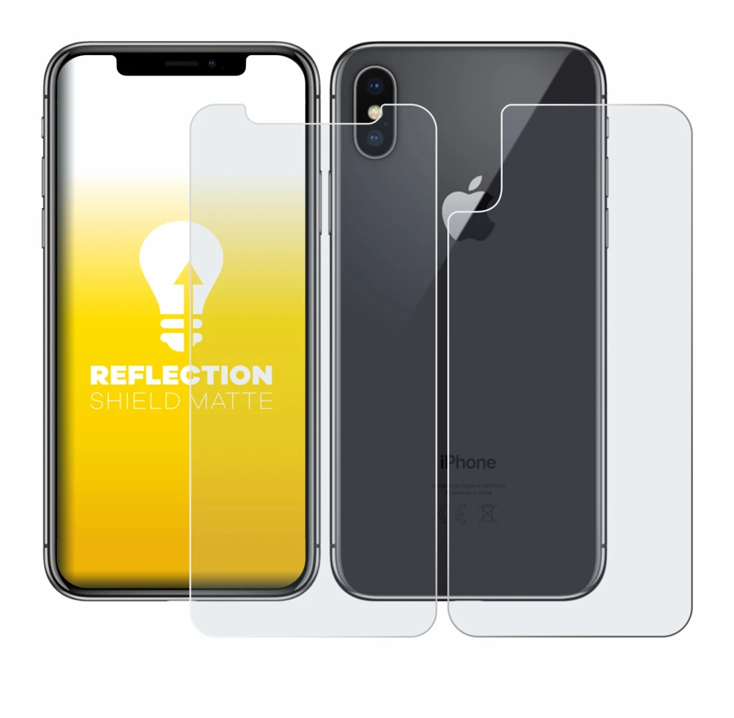 Image de l'appareil Apple iPhone X (Avant+Arrière) avec une grande variété de protections d'écran.