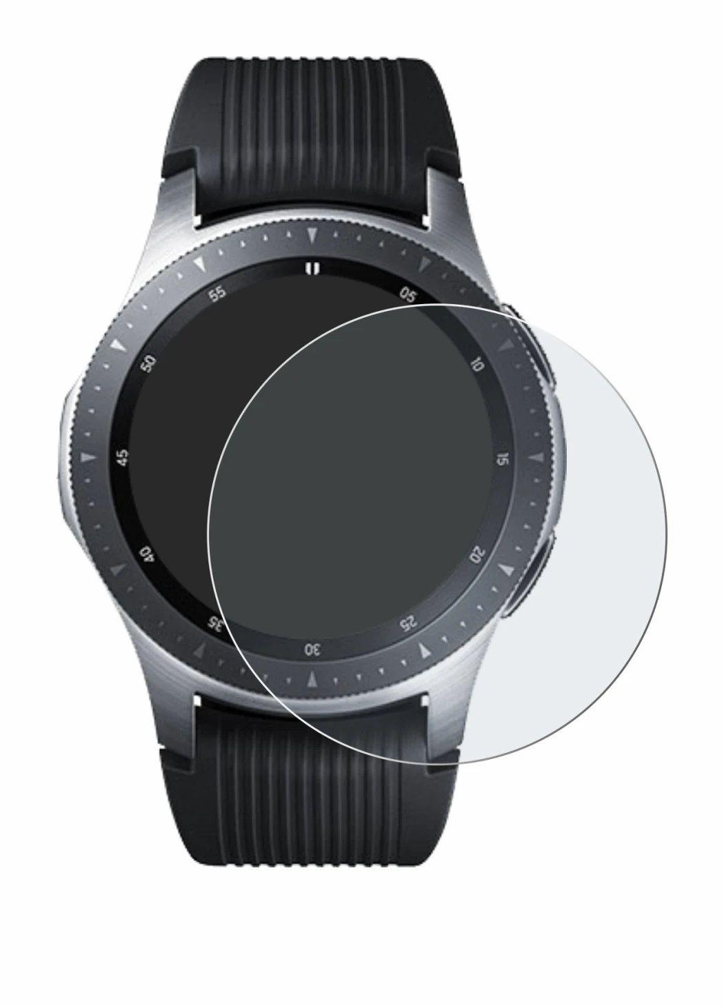 Image de l'appareil Samsung Galaxy Watch (46 mm) avec une grande variété de protections d'écran.