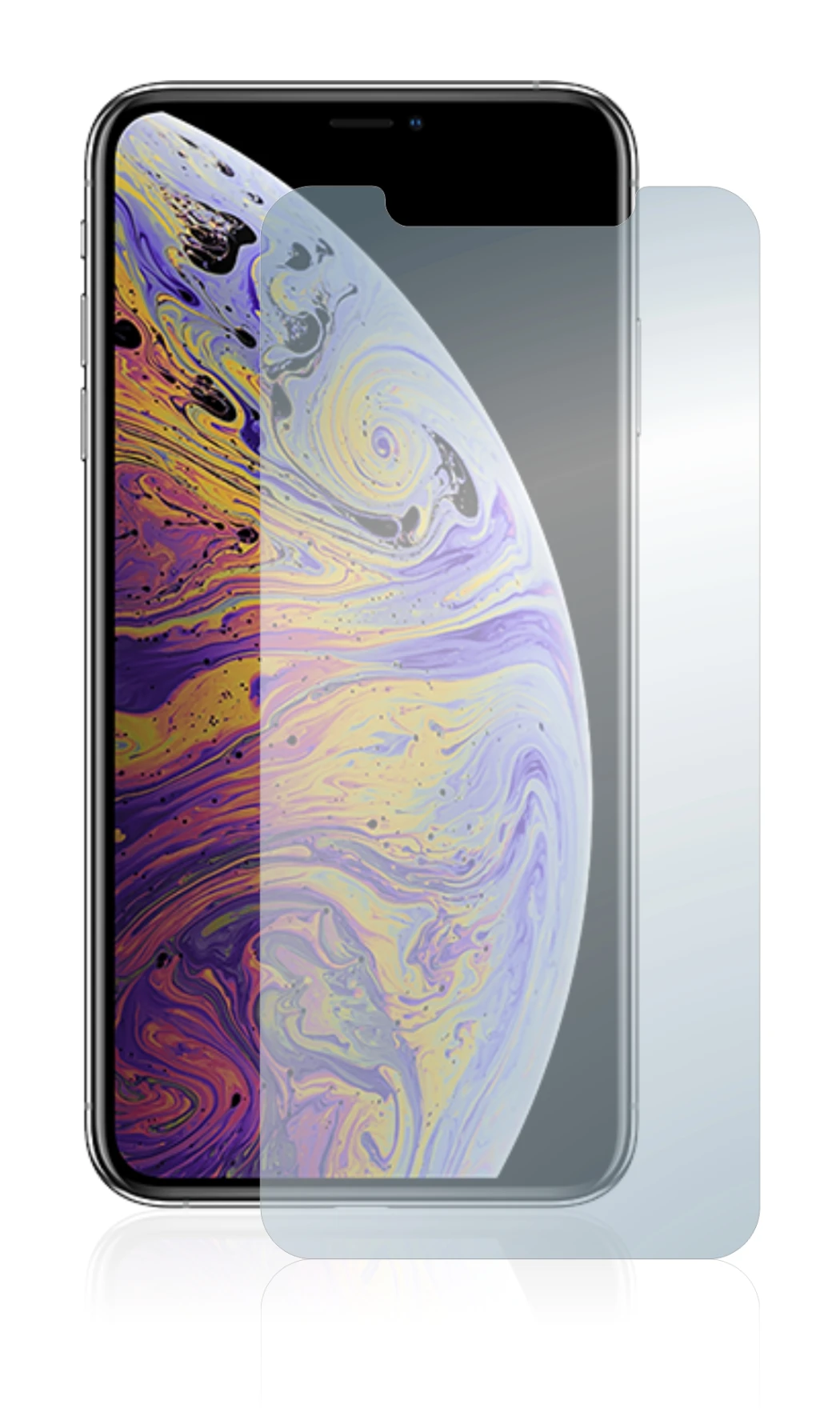 Image de l'appareil Apple iPhone Xs Max avec une grande variété de protections d'écran.