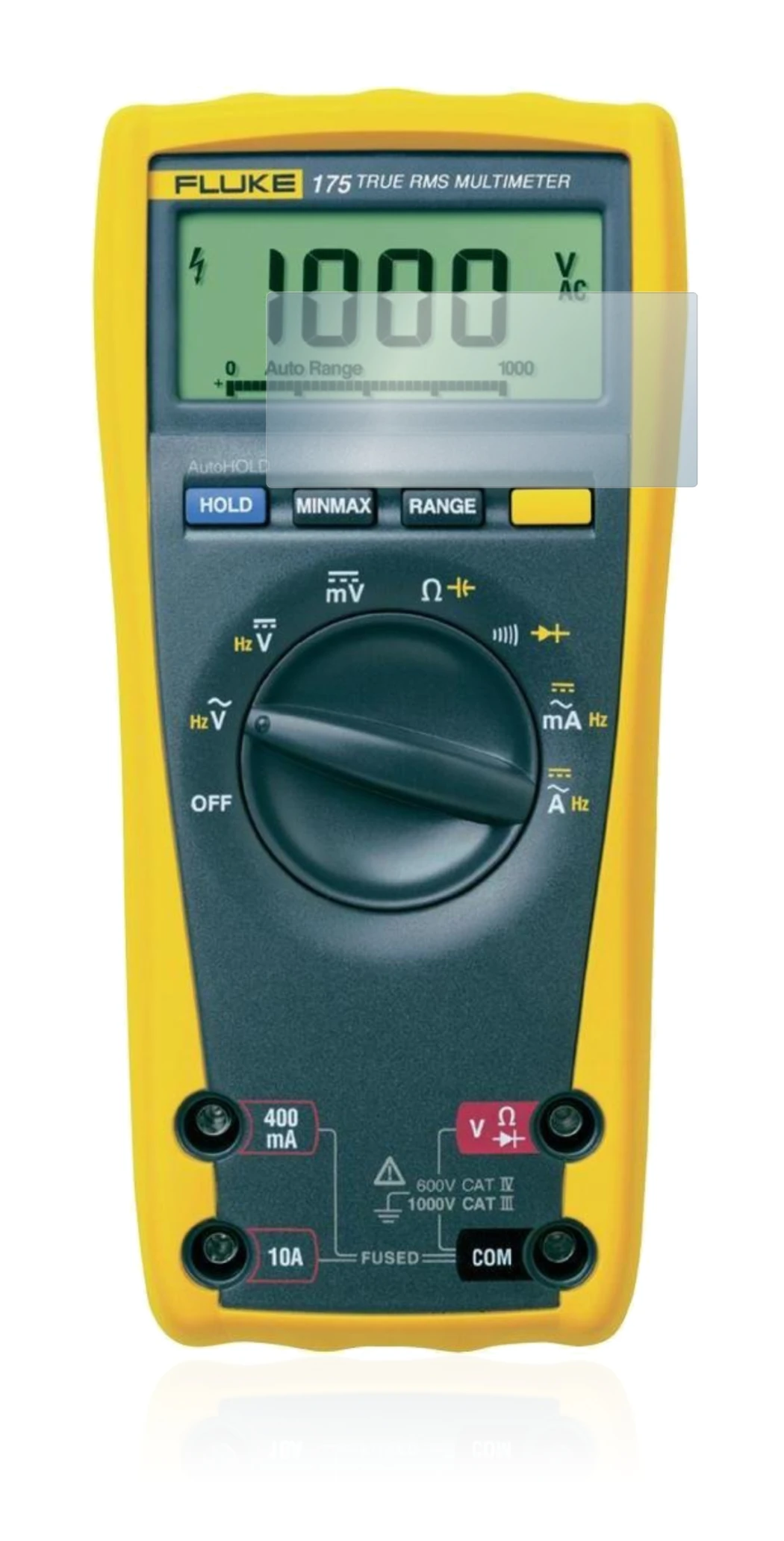 Image de l'appareil Fluke MultiMeter 175 avec une grande variété de protections d'écran.