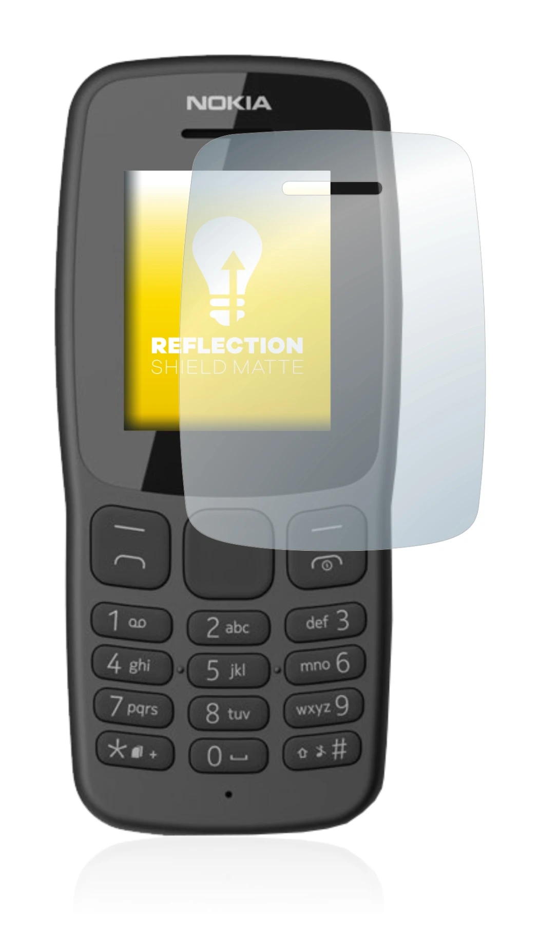 Image de l'appareil Nokia 106 2018 avec une grande variété de protections d'écran.