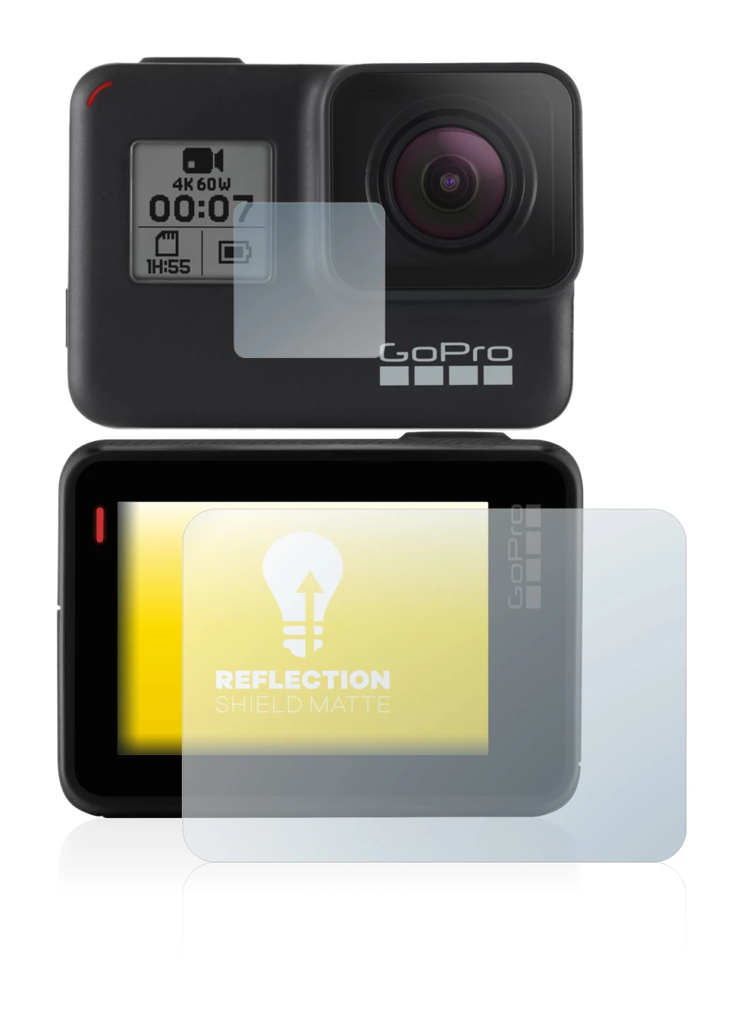 Image de l'appareil GoPro Hero 7 Black avec une grande variété de protections d'écran.