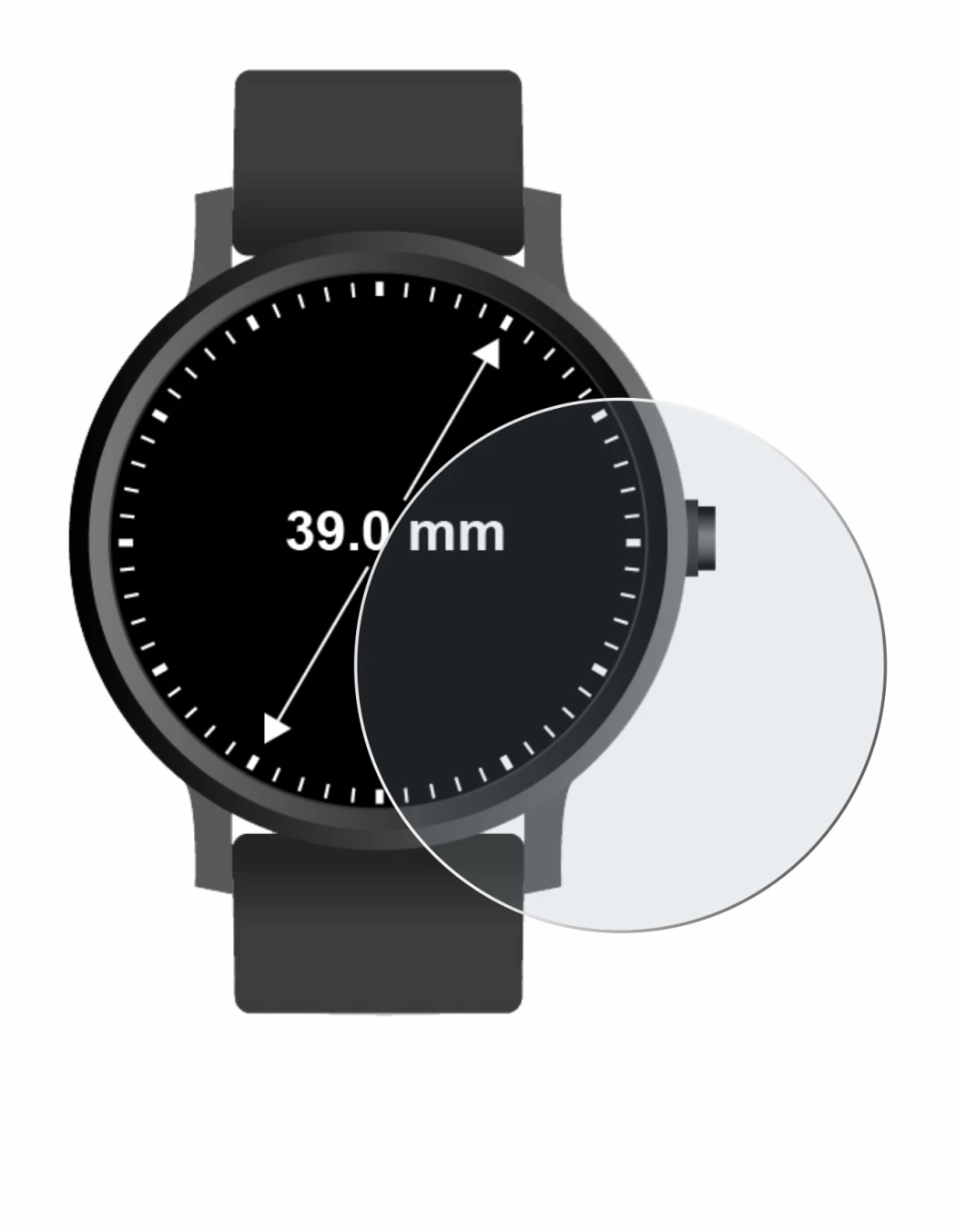 Image de l'appareil Circulaire Displays (ø: 39 mm) avec une grande variété de protections d'écran.