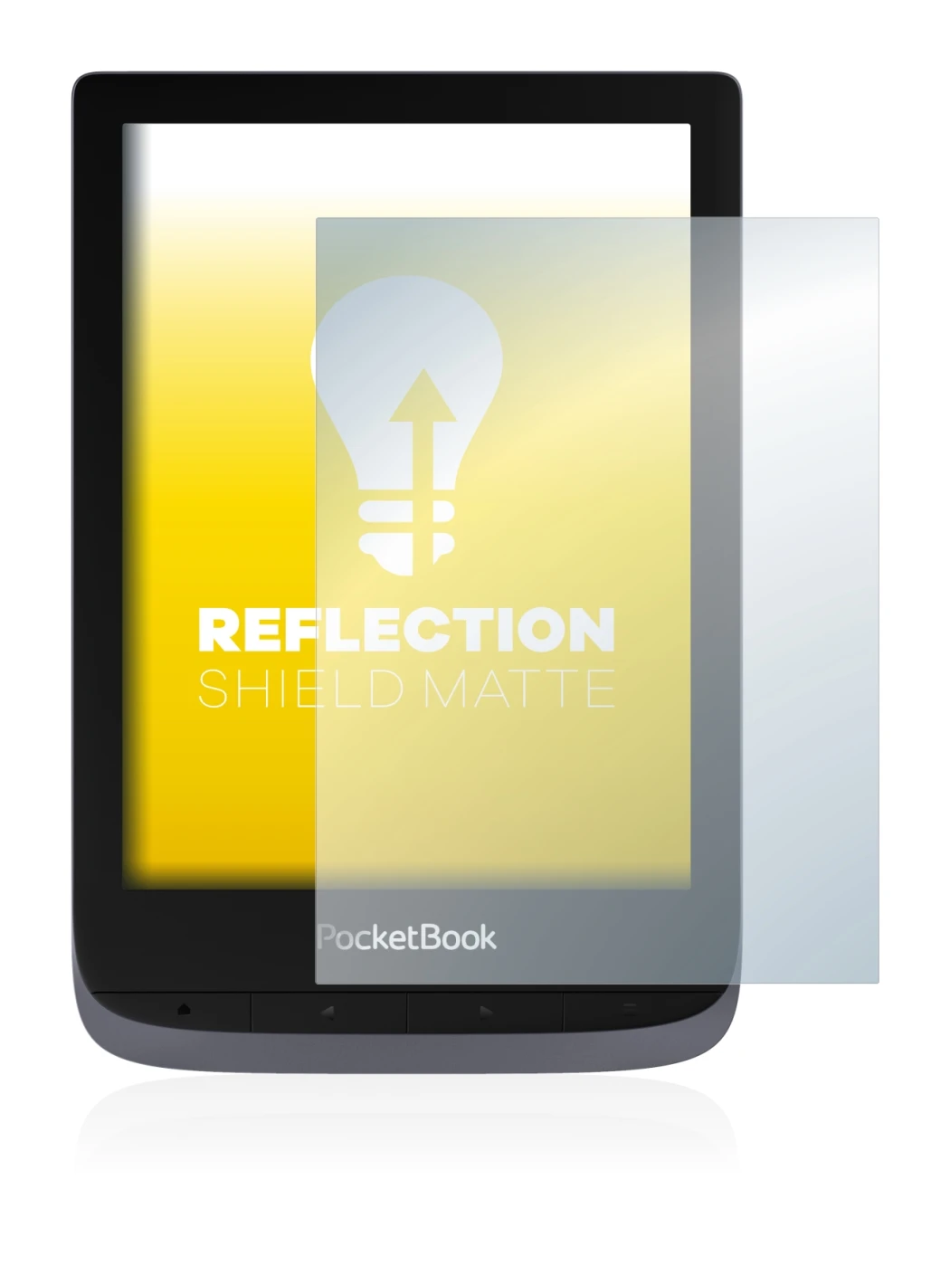 Image de l'appareil PocketBook Touch HD 3 avec une grande variété de protections d'écran.