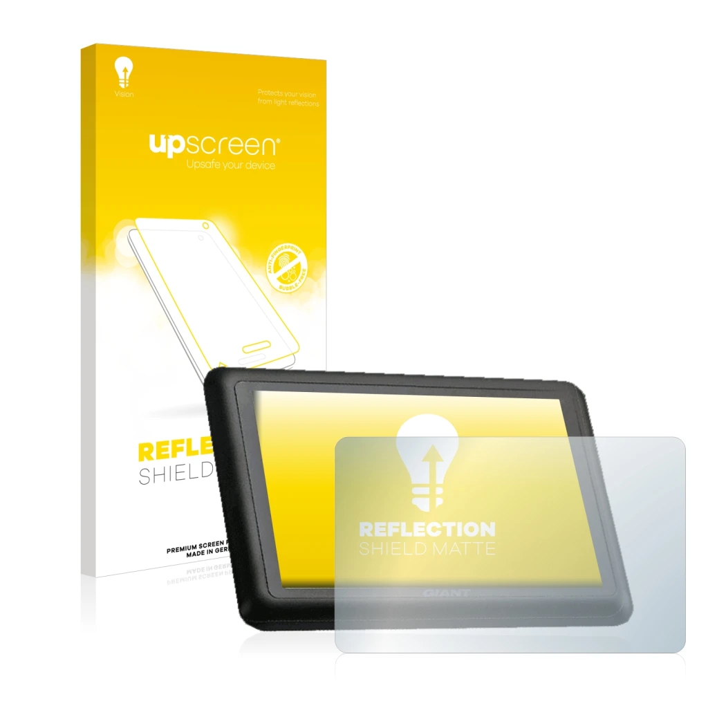 Face avant d’un emballage produit avec le logo de la marque upscreen. À côté, l’appareil Giant RideControl Charge est représen