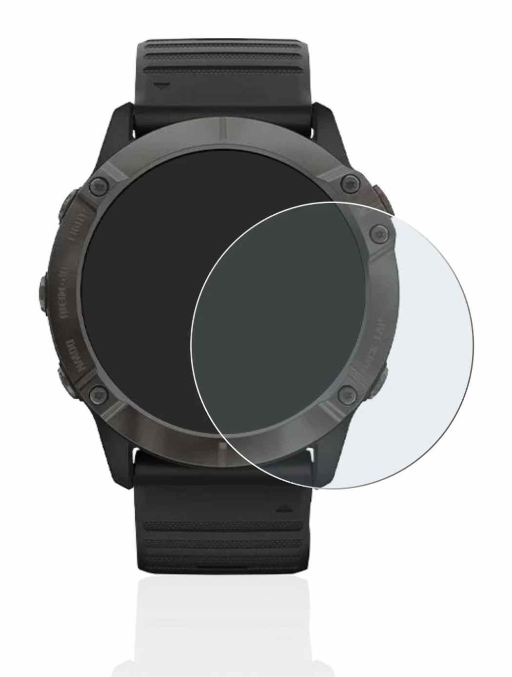 Image de l'appareil Garmin Fenix 6X Pro avec une grande variété de protections d'écran.