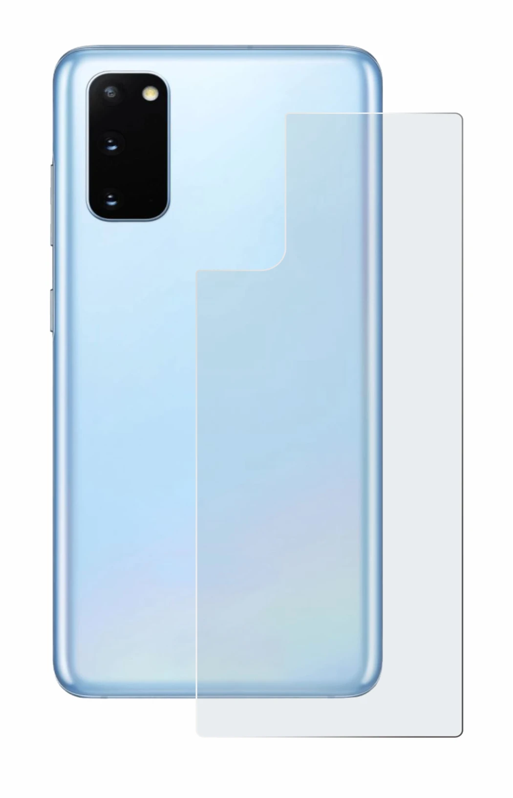 Image de l'appareil Samsung Galaxy S20 (Arrière) avec une grande variété de protections d'écran.