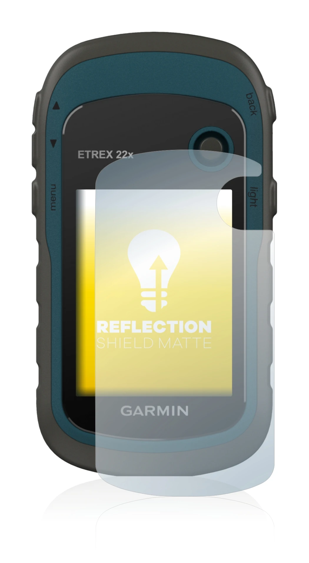 Image de l'appareil Garmin eTrex 22x avec une grande variété de protections d'écran.