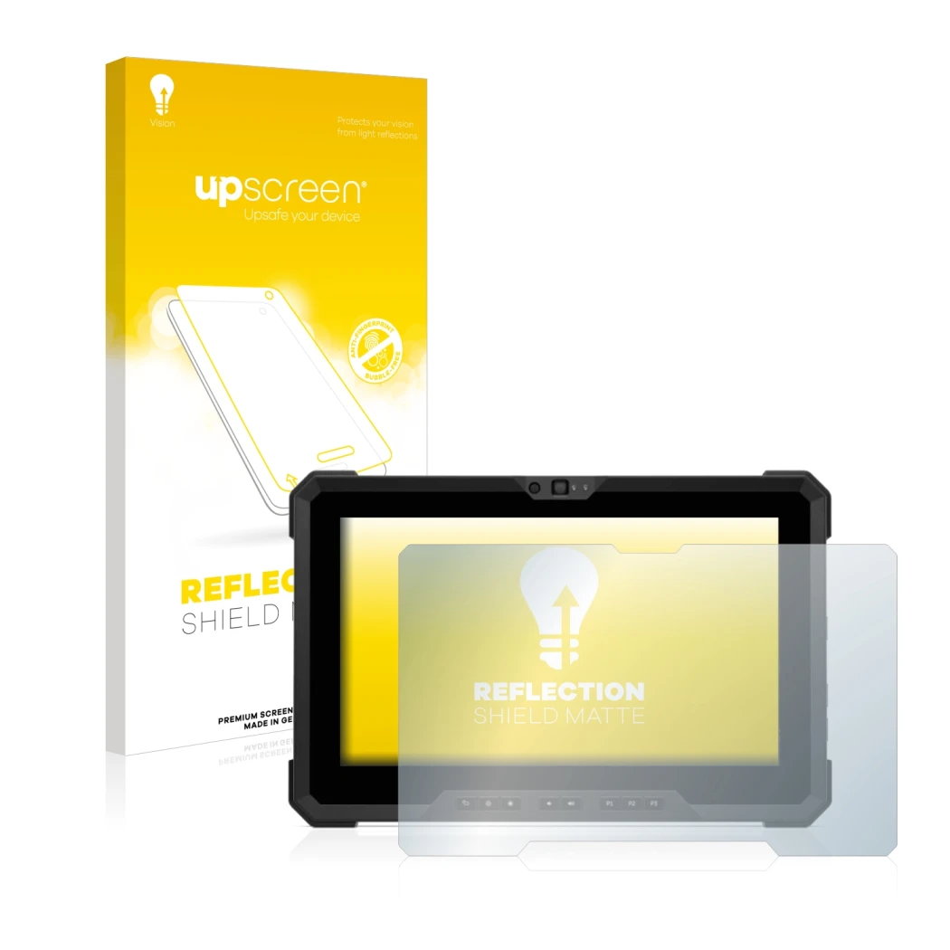 Face avant d’un emballage produit avec le logo de la marque upscreen. À côté, l’appareil Dell Latitude 7220EX Rugged Extreme e