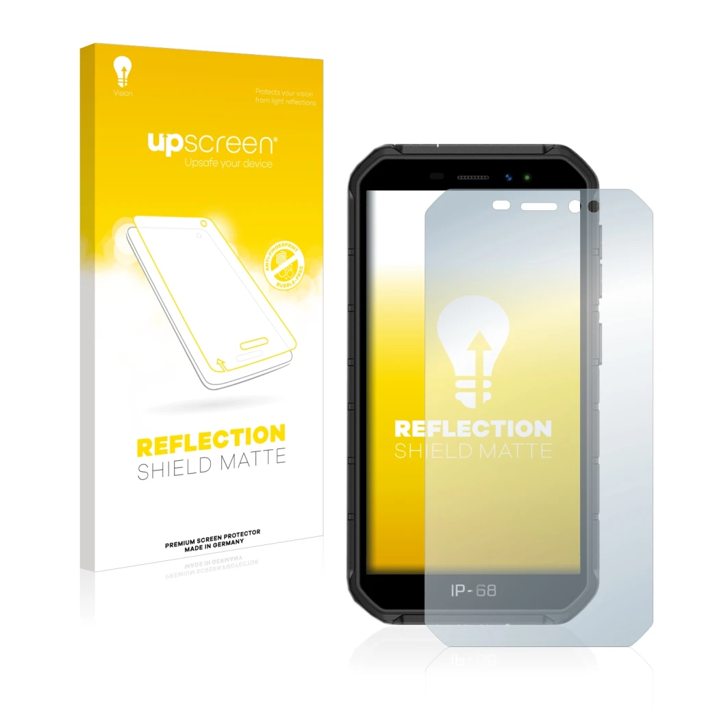 Face avant d’un emballage produit avec le logo de la marque upscreen. À côté, l’appareil Ulefone Armor X7 Pro est représenté a