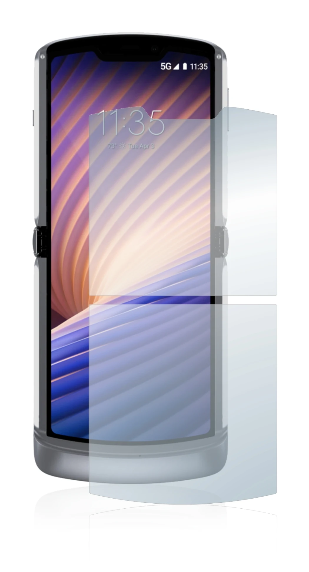 Image de l'appareil Motorola Razr 5G 2020 avec une grande variété de protections d'écran.