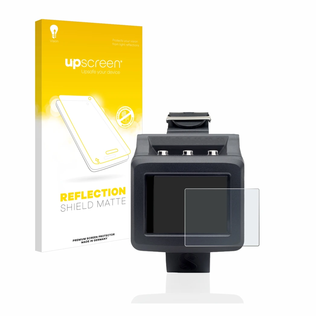 Face avant d’un emballage produit avec le logo de la marque upscreen. À côté, l’appareil Uwatec Galileo G2 est représenté avec