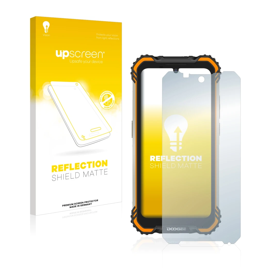 Face avant d’un emballage produit avec le logo de la marque upscreen. À côté, l’appareil Doogee S58 Pro est représenté avec la