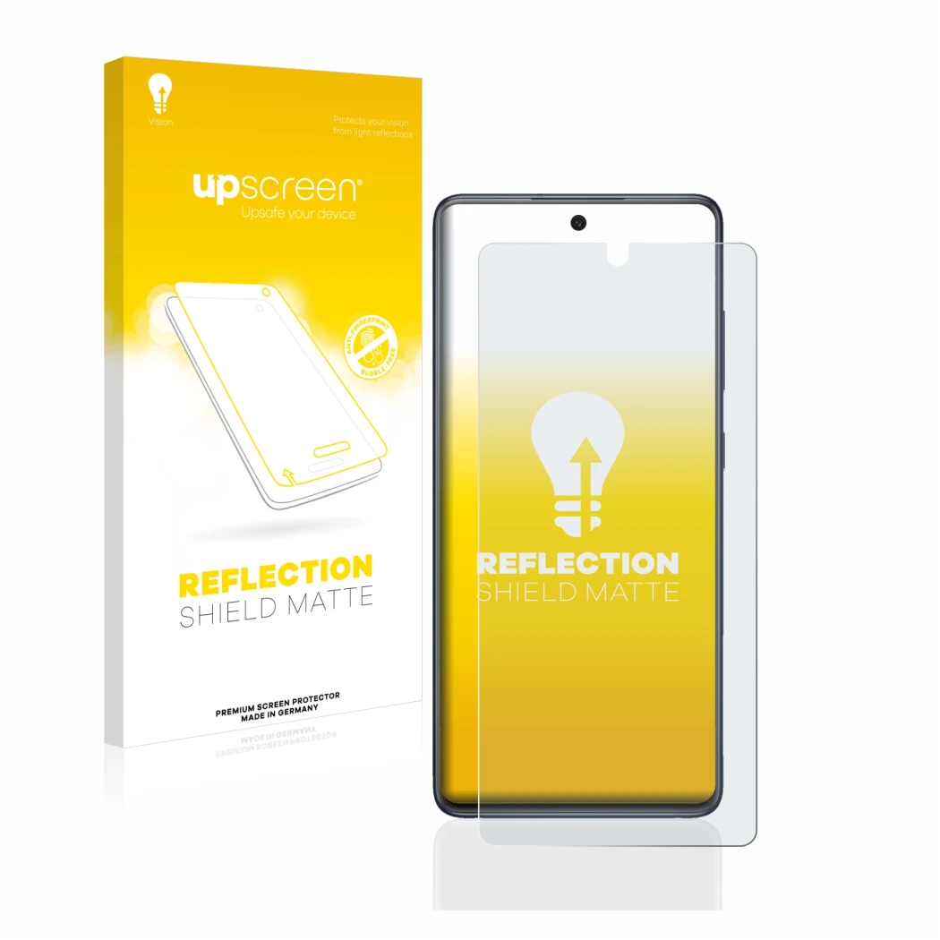 Face avant d’un emballage produit avec le logo de la marque upscreen. À côté, l’appareil Samsung Galaxy S20 FE est représenté 