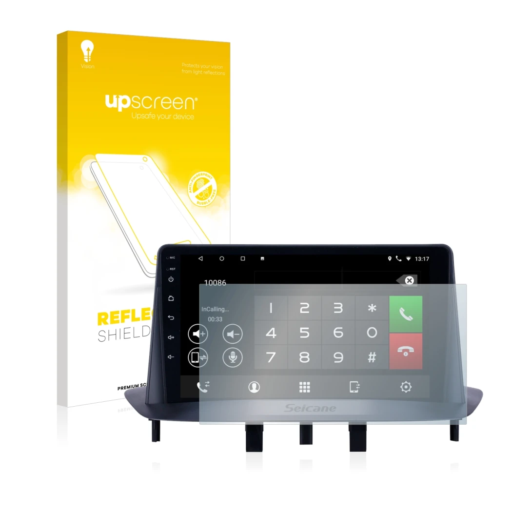 Face avant d’un emballage produit avec le logo de la marque upscreen. À côté, l’appareil Pioneer AVH-Z5200DAB est représenté a