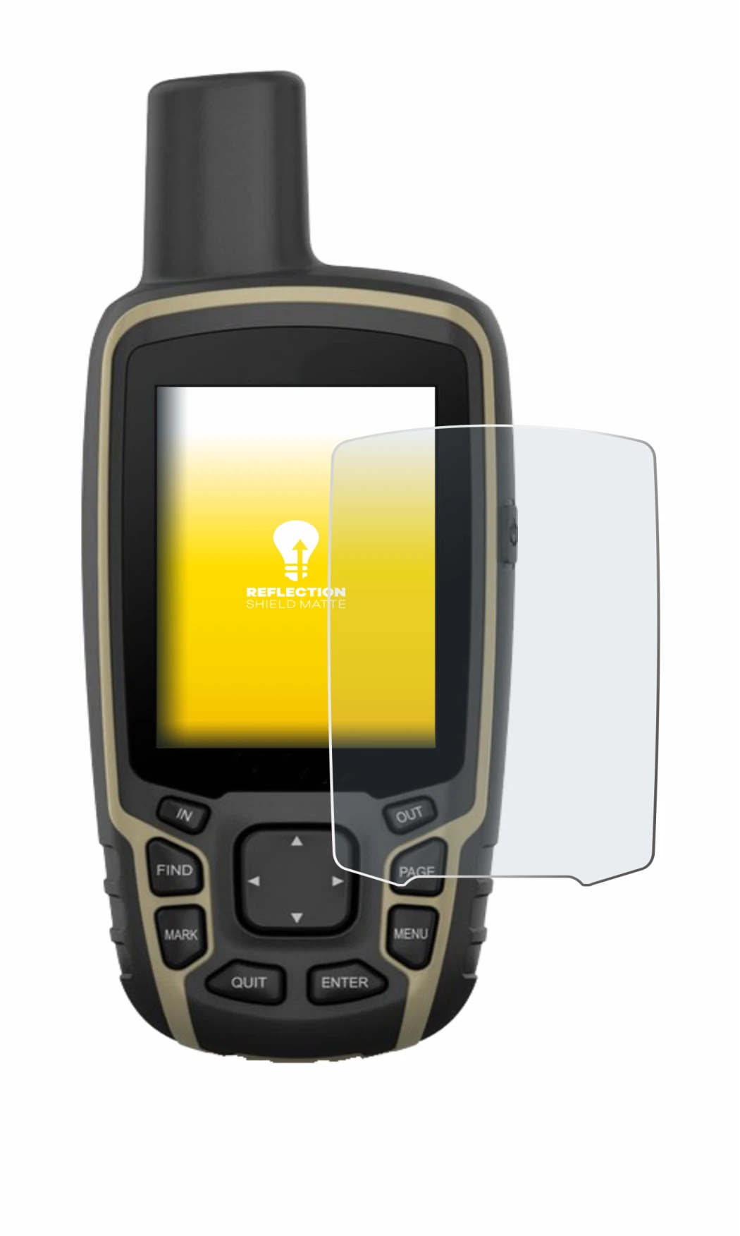 Image de l'appareil Garmin GPSMAP 65 avec une grande variété de protections d'écran.