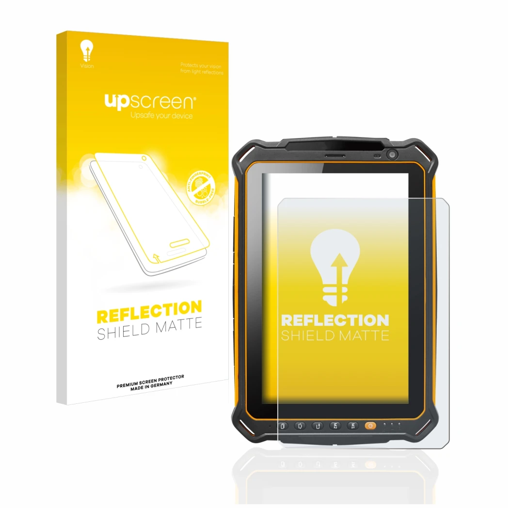 Face avant d’un emballage produit avec le logo de la marque upscreen. À côté, l’appareil i.safe MOBILE IS930.2 est représenté