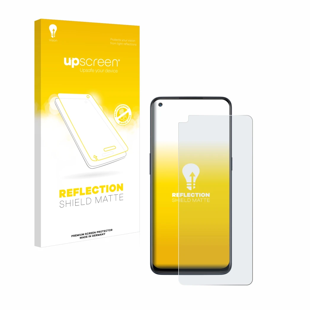 Face avant d’un emballage produit avec le logo de la marque upscreen. À côté, l’appareil OnePlus Nord N10 5G est représenté av