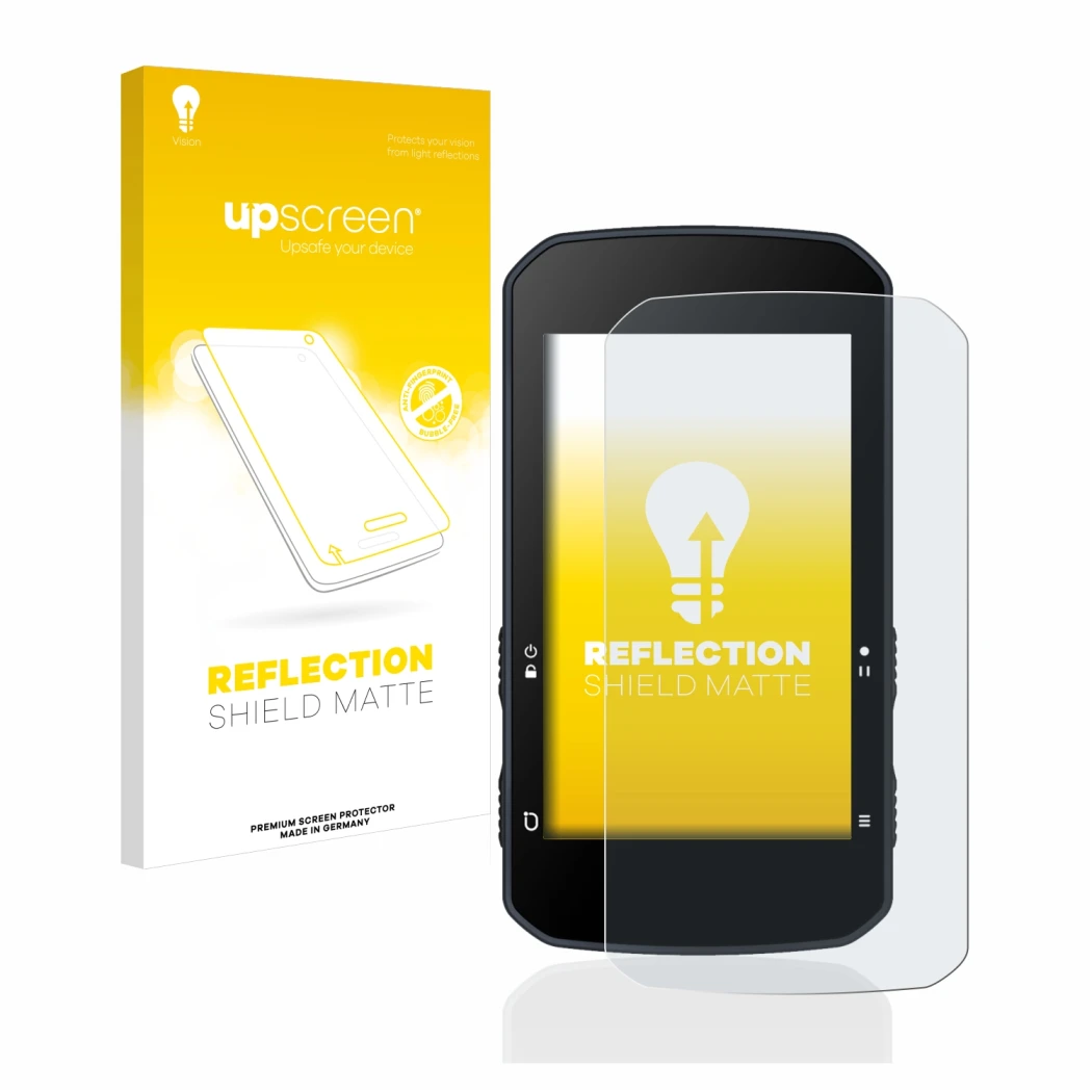 Face avant d’un emballage produit avec le logo de la marque upscreen. À côté, l’appareil Bryton Rider 750 est représenté avec