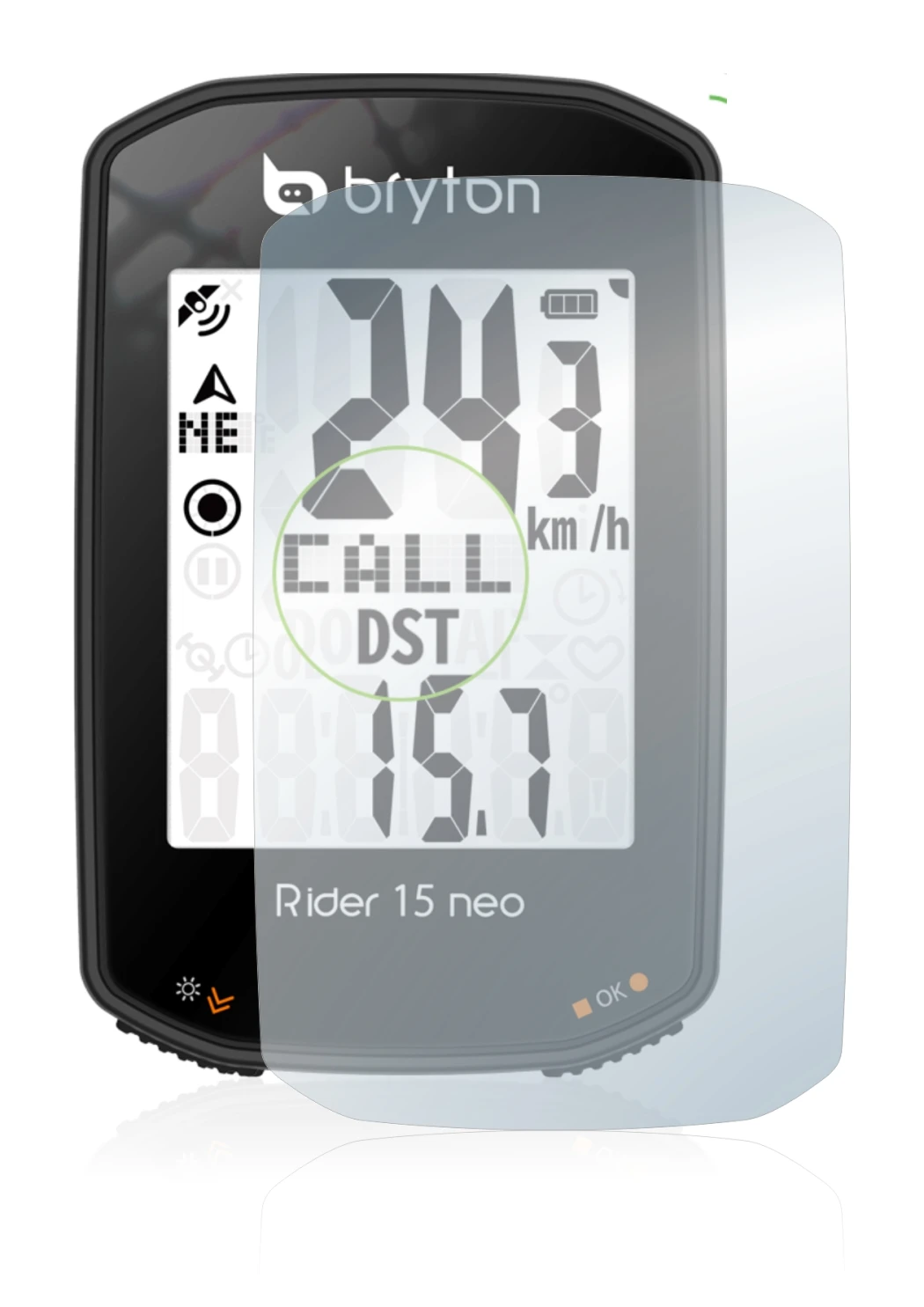 Image de l'appareil Bryton Rider 15 neo avec une grande variété de protections d'écran.