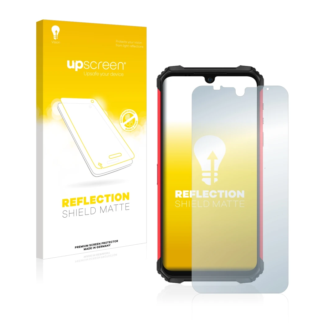 Face avant d’un emballage produit avec le logo de la marque upscreen. À côté, l’appareil Ulefone Armor 8 Pro est représenté av