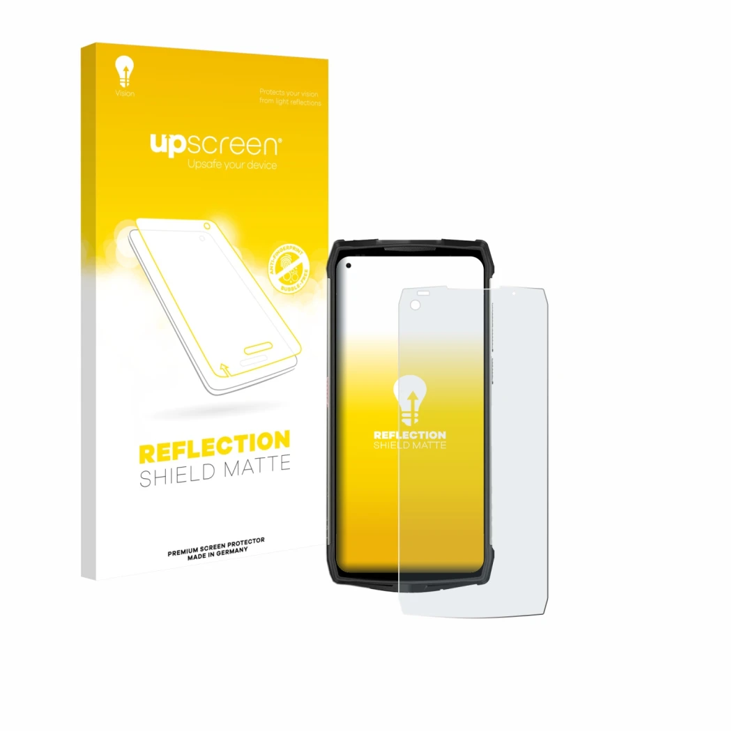 Face avant d’un emballage produit avec le logo de la marque upscreen. À côté, l’appareil Ulefone Power Armor 13 est représenté