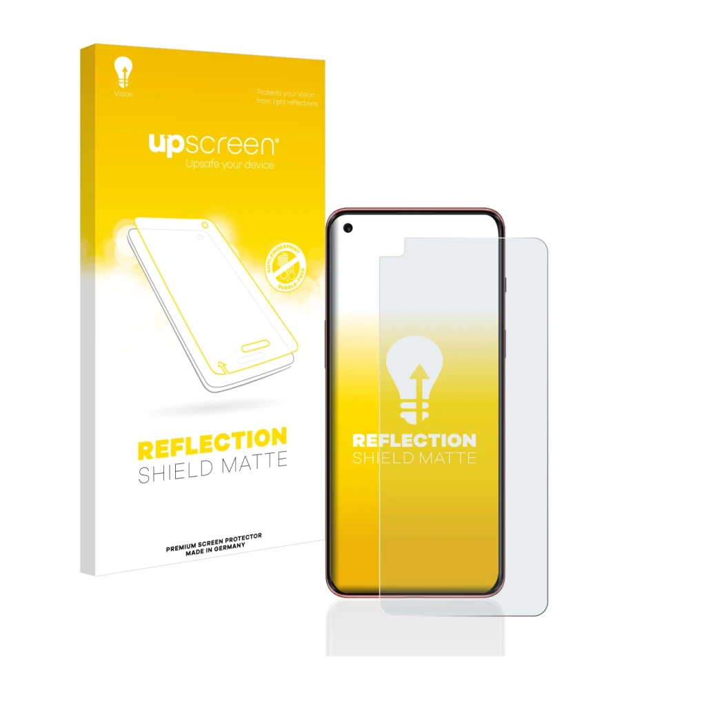 Face avant d’un emballage produit avec le logo de la marque upscreen. À côté, l’appareil OnePlus Nord 2 5G est représenté avec