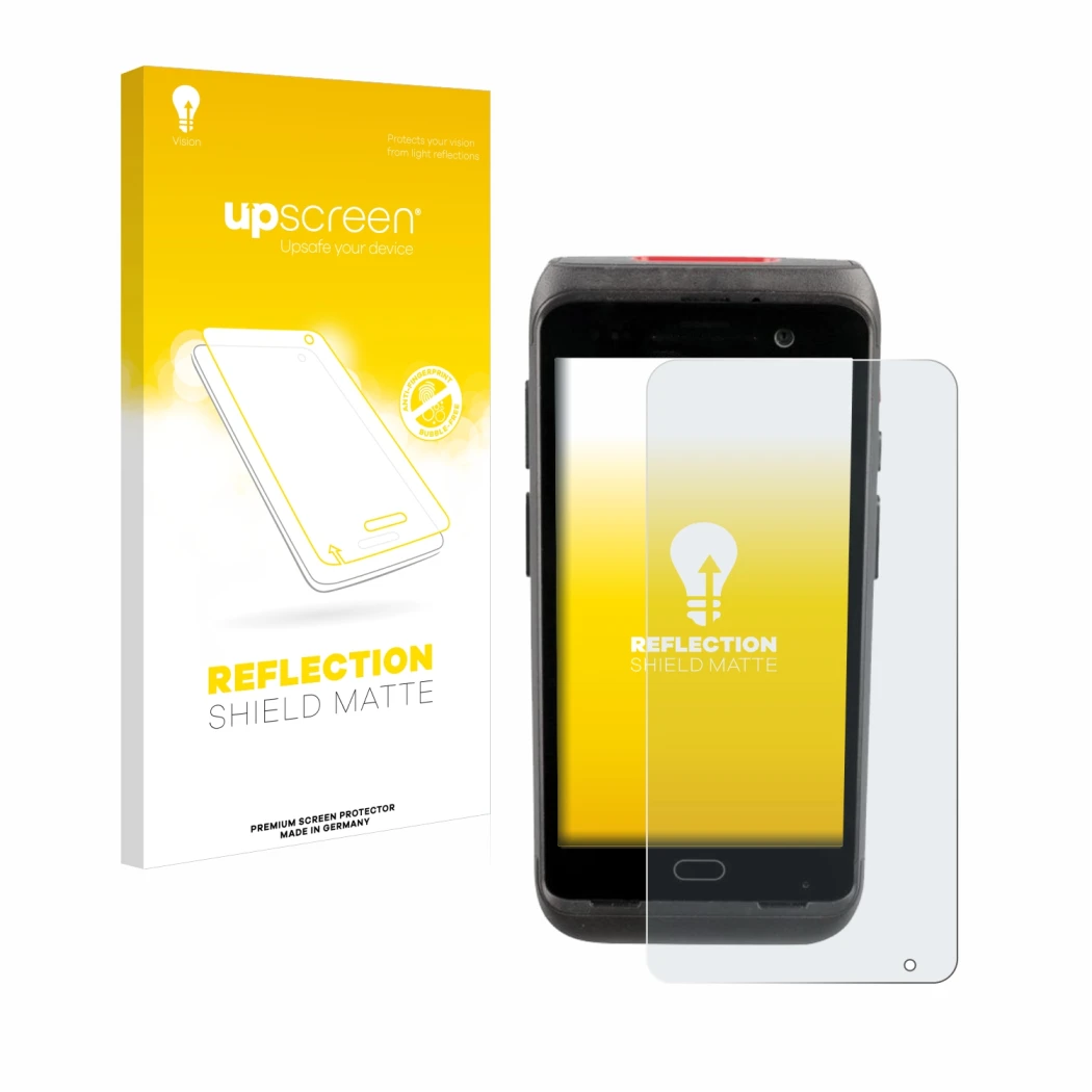 Face avant d’un emballage produit avec le logo de la marque upscreen. À côté, l’appareil Honeywell CT40 XP est représenté avec