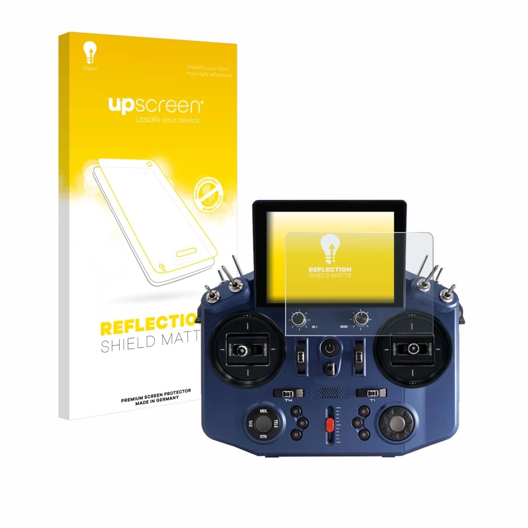 Face avant d’un emballage produit avec le logo de la marque upscreen. À côté, l’appareil FrSky Tandem X20S est représenté avec