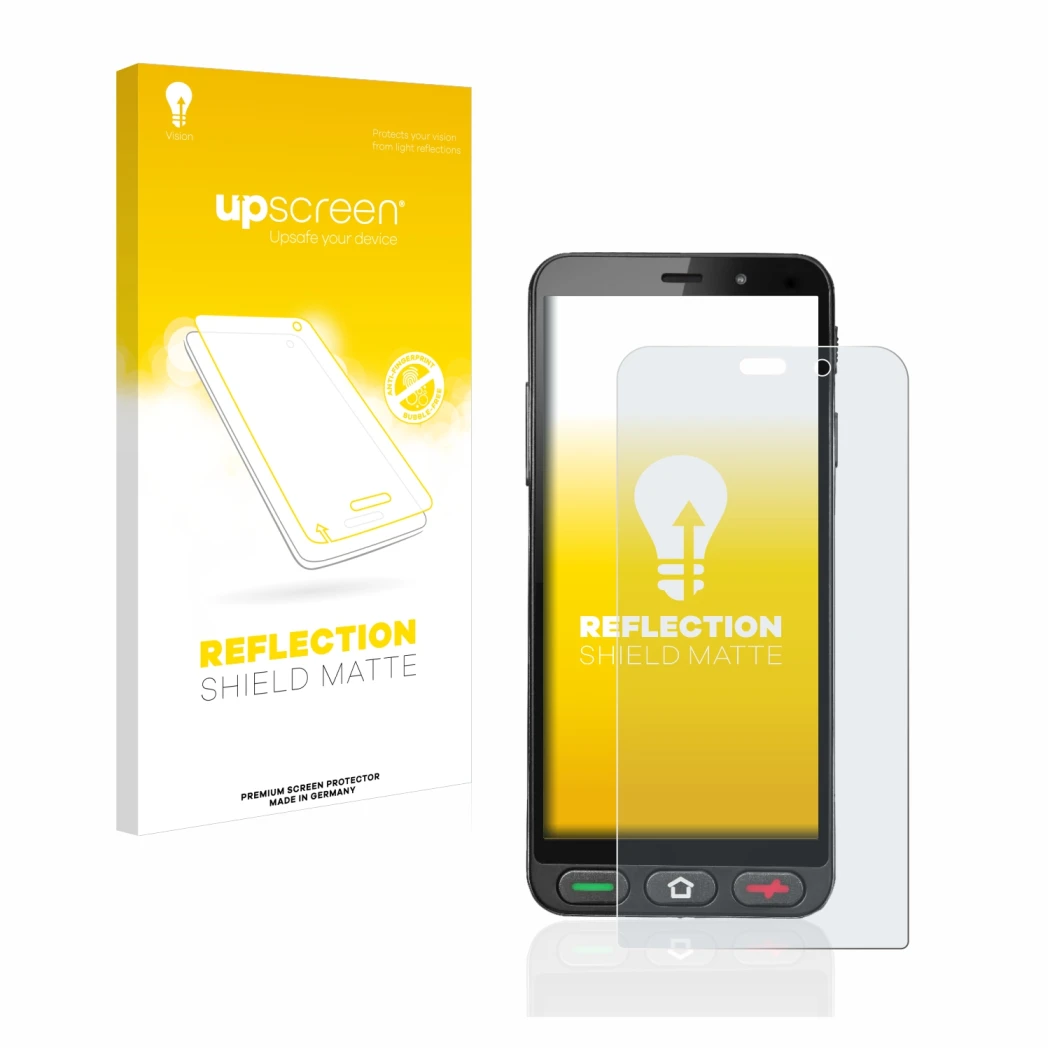 Face avant d’un emballage produit avec le logo de la marque upscreen. À côté, l’appareil Brondi Amico S Nero est représenté av