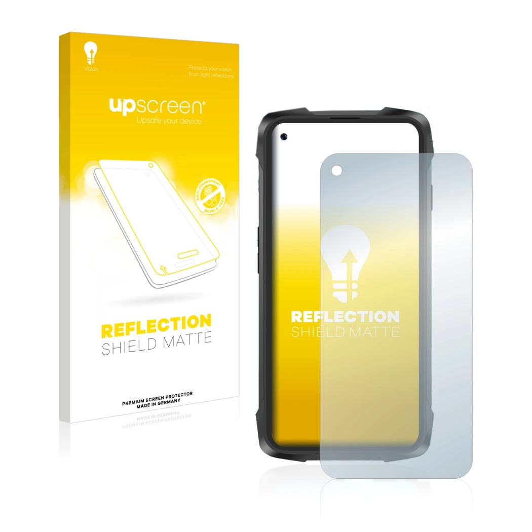 Face avant d’un emballage produit avec le logo de la marque upscreen. À côté, l’appareil Cubot King Kong 7 est représenté avec