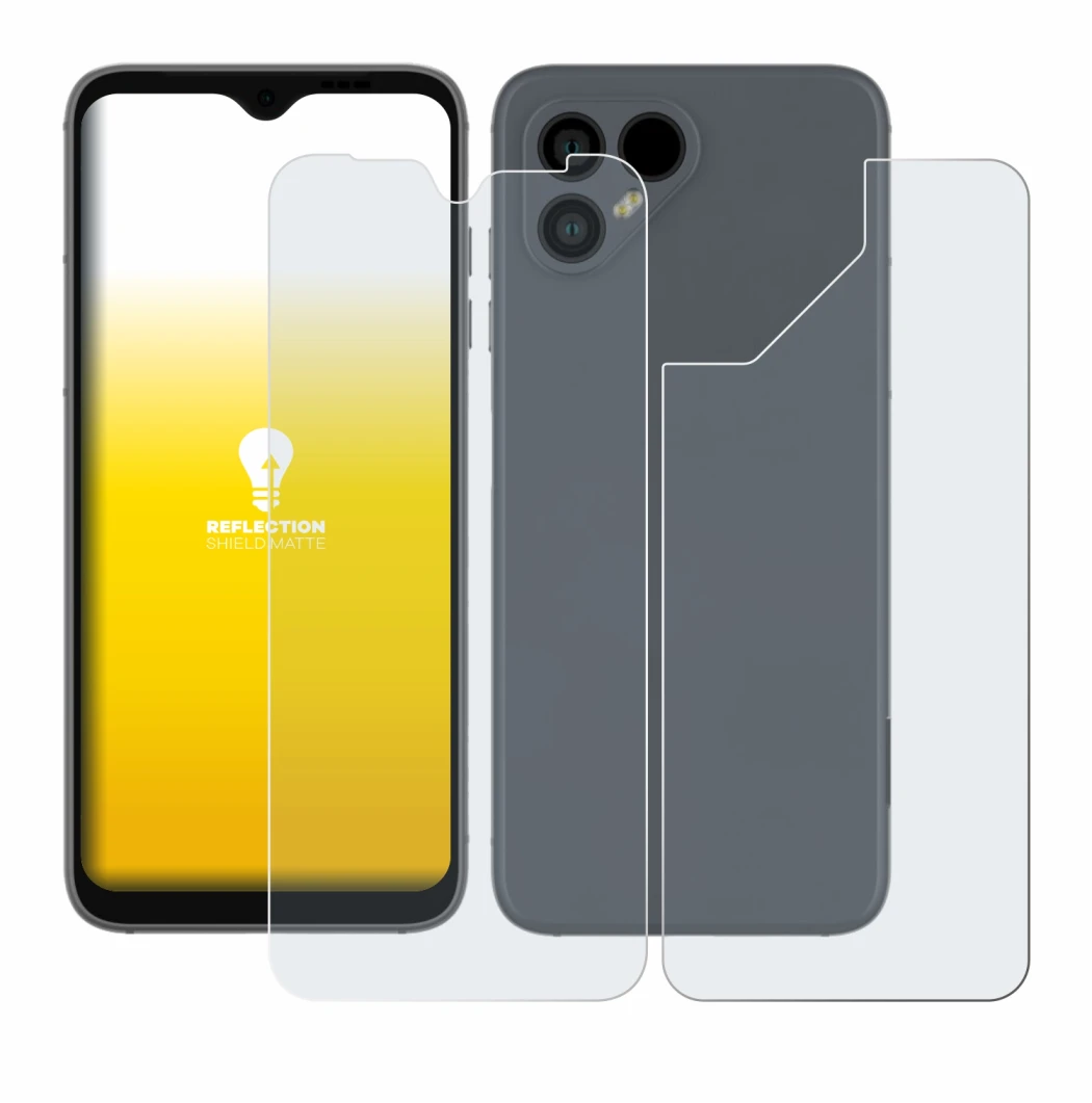 Image de l'appareil Fairphone 4 (Avant+Arrière) avec une grande variété de protections d'écran.