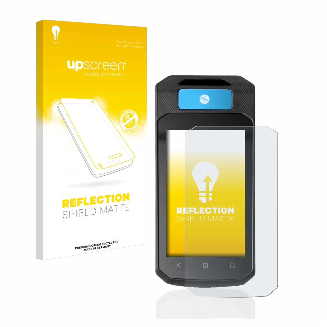 Face avant d’un emballage produit avec le logo de la marque upscreen. À côté, l’appareil Accu-Chek Insight mit DBLG1 est repré