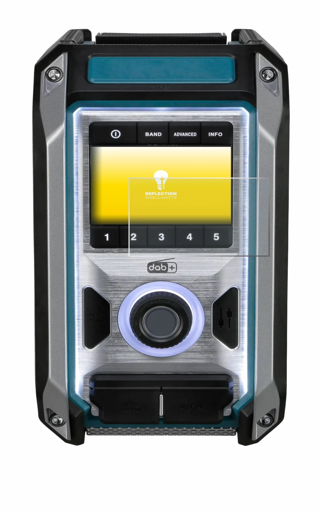 Image de l'appareil Makita DMR115 avec une grande variété de protections d'écran.