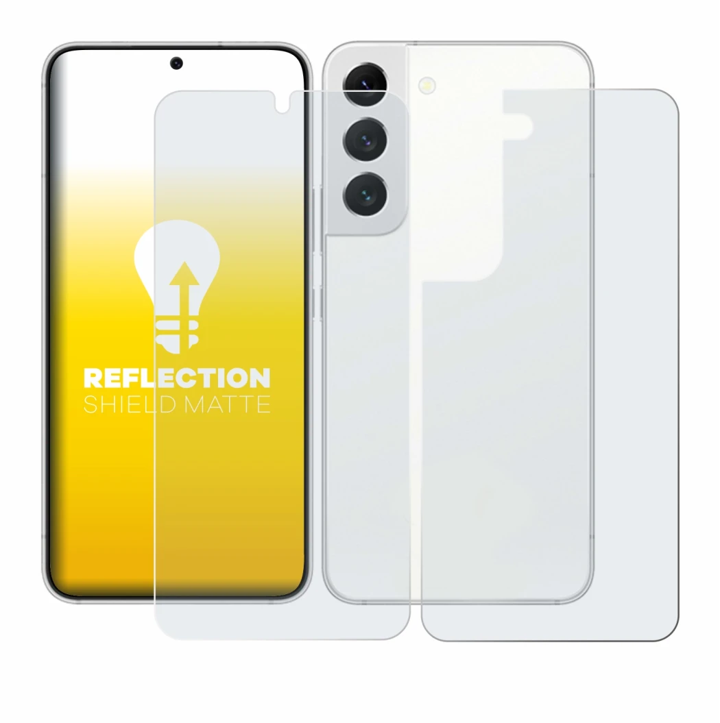 Image de l'appareil Samsung Galaxy S22 5G (Avant+Arrière) avec une grande variété de protections d'écran.