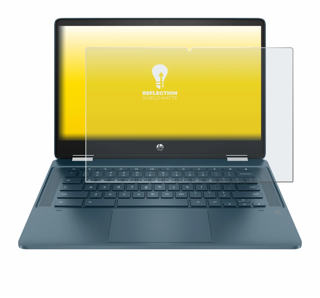 Image de l'appareil HP Chromebook x360 (14b-cbX) avec une grande variété de protections d'écran.