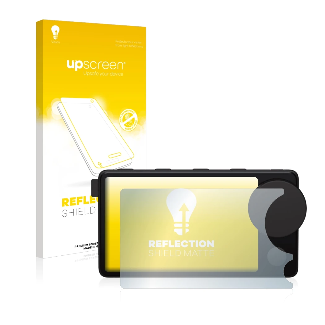 Face avant d’un emballage produit avec le logo de la marque upscreen. À côté, l’appareil Spotify Car Thing est représenté avec