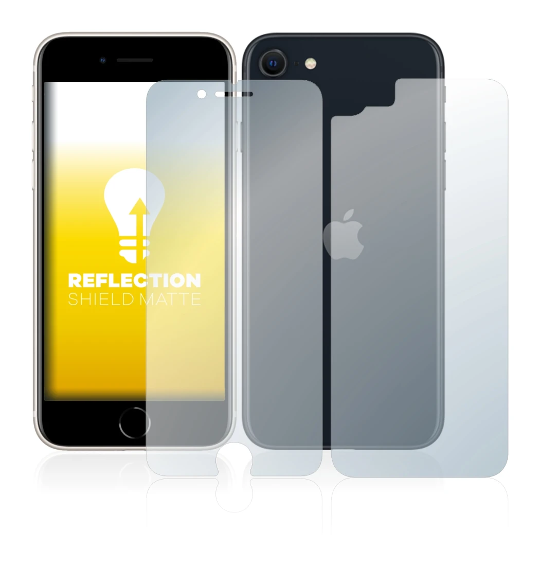 Image de l'appareil Apple iPhone SE 3 2022 (Avant+Arrière) avec une grande variété de protections d'écran.
