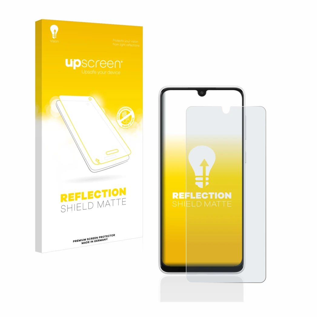 Face avant d’un emballage produit avec le logo de la marque upscreen. À côté, l’appareil Samsung Galaxy A33 5G est représenté