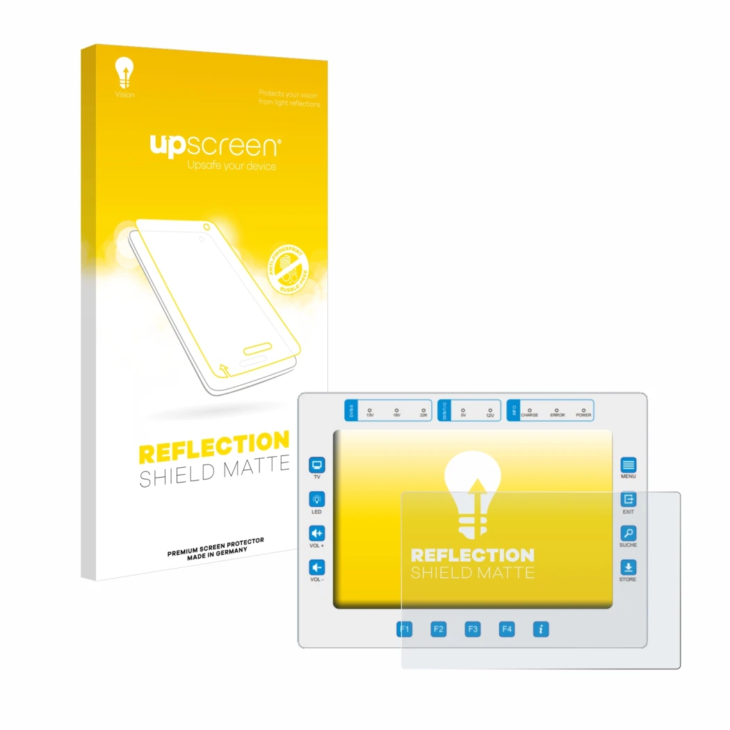 Face avant d’un emballage produit avec le logo de la marque upscreen. À côté, l’appareil Megasat HD7 Combo est représenté avec